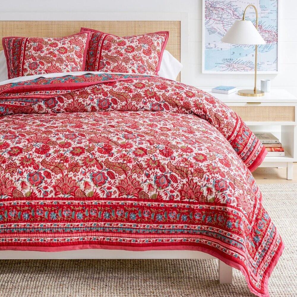 Pottery Barn Jane Floral Handcrafted Reversible Quilt Full Queen Bedding NWT